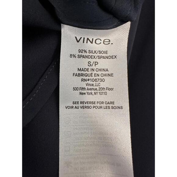 Vince. Stretch-Silk Button-Front Blouse Navy coastal blue Top / Blouse Size S - Picture 8 of 9